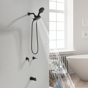 2 Handles Tub and Shower Faucet Set 6-Function High Pressure Dual Shower System with Tub Spout